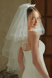 Tulle Ivory Short Bridal Veil with Bow