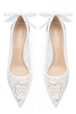 Elegant Ivory Lace Pointed-Toe Wedding Stiletto Heels Wedding Shoes with Bow