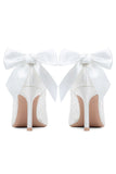 Elegant Ivory Lace Pointed-Toe Wedding Stiletto Heels Wedding Shoes with Bow