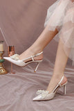 Ivory Pointed Rhinestone Patent High Heels with Bow