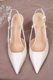 Ivory Pointed Rhinestone Patent High Heels with Bow