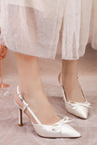 Elegant Ivory Pointed Stilettos High Heels Wedding Shoes with Bow