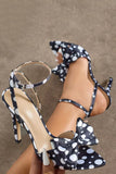 White Black Polka Dots Open Toe Stilettos High Heels with Bow