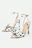White Black Polka Dots Open Toe Stilettos High Heels with Bow