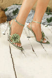 Green Ankle Strap Open Toe Transparent High Heels with 3D Flower