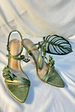 Green Ankle Strap Open Toe Transparent High Heels with 3D Flower