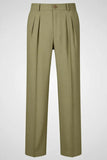 Army Green Straight Leg High Waisted Men's Suits Pants