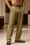 Army Green Straight Leg High Waisted Men's Suits Pants