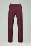 Burgundy Red High Waisted Men's Suits Pants for Wedding