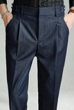 Dark Blue Straight Leg Men's Suit Pants