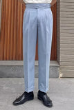 Blue High Waisted Men's Suit Pants