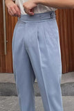 Blue High Waisted Men's Suit Pants
