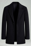 Black Single Breasted Notched Lapel Men's Winter Coat