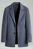 Black Single Breasted Notched Lapel Men's Winter Coat