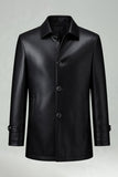Black Lapel Leather Single Breasted Men's Trench Coat