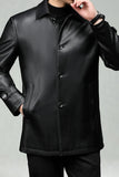 Black Lapel Leather Single Breasted Men's Trench Coat