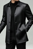 Black Lapel Leather Single Breasted Men's Trench Coat