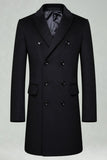 Peak Lapel Double Breasted Long Men's Grey Winter Coat