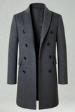 Peak Lapel Double Breasted Long Men's Grey Winter Coat