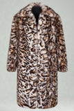 Brown Leopard Faux Fur Open Front Long Men's Coat