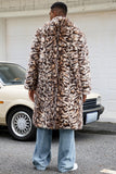 Brown Leopard Faux Fur Open Front Long Men's Coat