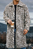 Ivory Leopard Faux Fur Warmth Long Men's Coat with Pockets