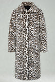 Ivory Leopard Faux Fur Warmth Long Men's Coat with Pockets
