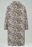 Ivory Leopard Faux Fur Warmth Long Men's Coat with Pockets