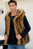 Men's Camel Faux Fur Hooded Vest