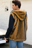 Men's Camel Faux Fur Hooded Vest