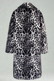 Coffee Leopard Shawl Collar Long Faux Fur Men's Coat