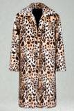 Coffee Leopard Shawl Collar Long Faux Fur Men's Coat