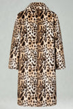 Coffee Leopard Shawl Collar Long Faux Fur Men's Coat