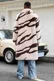 Apricot Zebras Faux Fur Open Front Long Men's Coat
