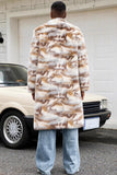 Men's Apricot Camo Faux Fur Shawl Collar Long Coat
