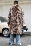 Brown Leopard Thick Faux Fur Open Front Long Men's Coat