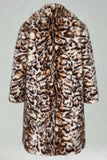 Brown Leopard Thick Faux Fur Open Front Long Men's Coat