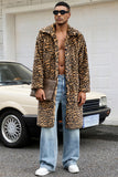 Yellow Leopard Faux Fur Open Front Warmth Men's Winter Coat