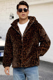Brown Leopard Faux Fur Hooded Men's Winter Coat