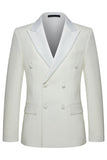 White 2 Piece Double Breasted Peak Lapel Men's Wedding Suits