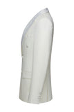 White 2 Piece Double Breasted Peak Lapel Men's Wedding Suits