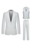 Peak Lapel 3 Piece One Button White Men's Wedding Suits