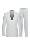 White 2 Piece Men's Shawl Lapel Double Breasted Wedding Suits