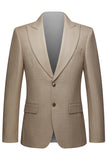 Khaki Coffee Peak Lapel Single Breasted Men's 3 Piece Suits