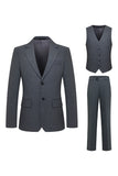 Single Breasted Grey Notched Lapel Men's 3 Piece Suits