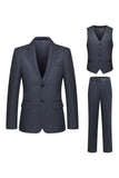 Grey Striped Notched Lapel 3 Piece Men's Suits