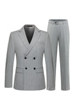 Men's Striped Light Grey Notched Lapel Suits