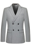 Men's Striped Light Grey Notched Lapel Suits