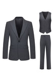 Slim Fit Peak Lapel Men's 3 Piece Grey Suits