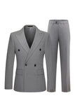 Grey Striped Peak Lapel 2 Piece Men's Suits